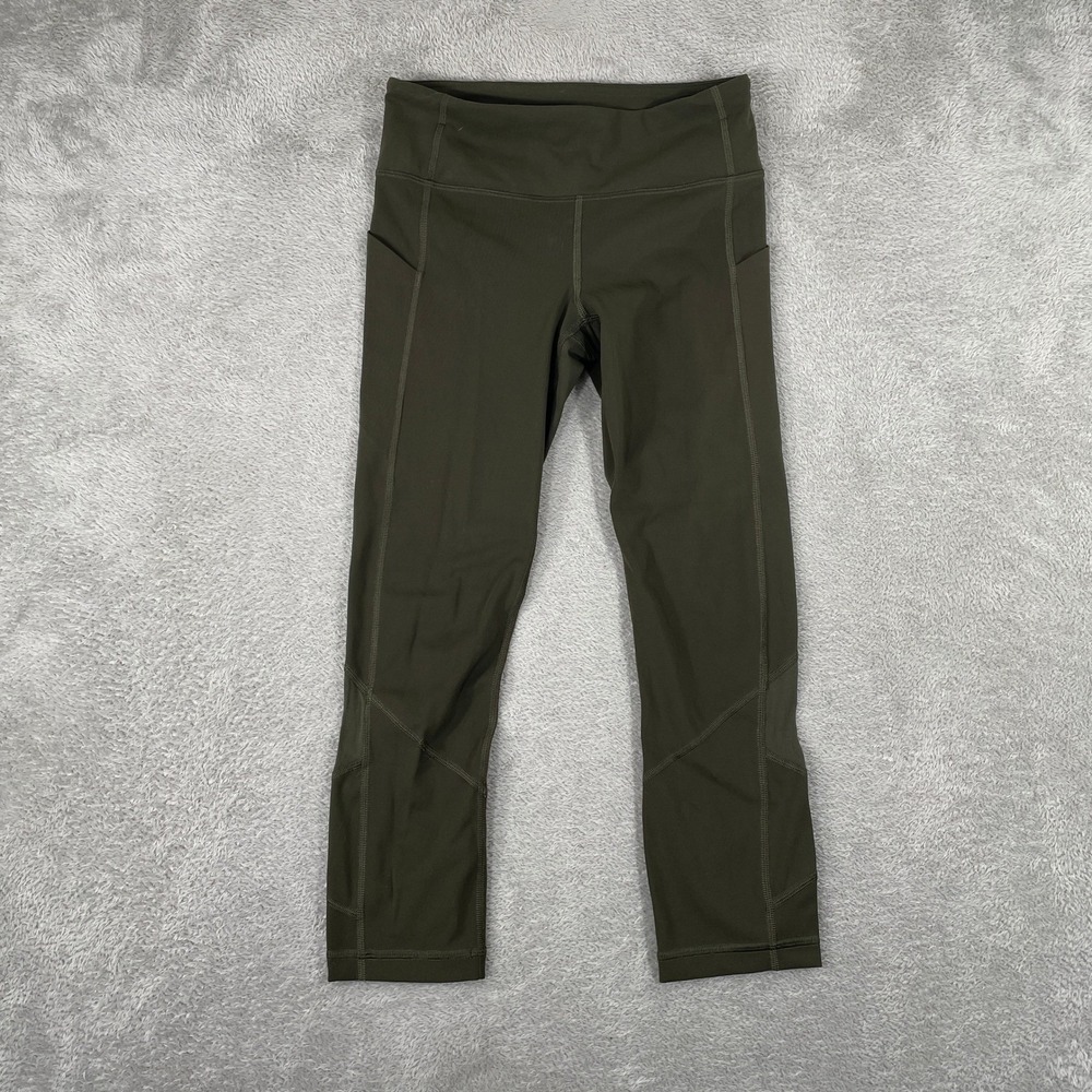 Lululemon Speed Up Crop Leggings Womens Medium Dark Olive Green Yoga Running